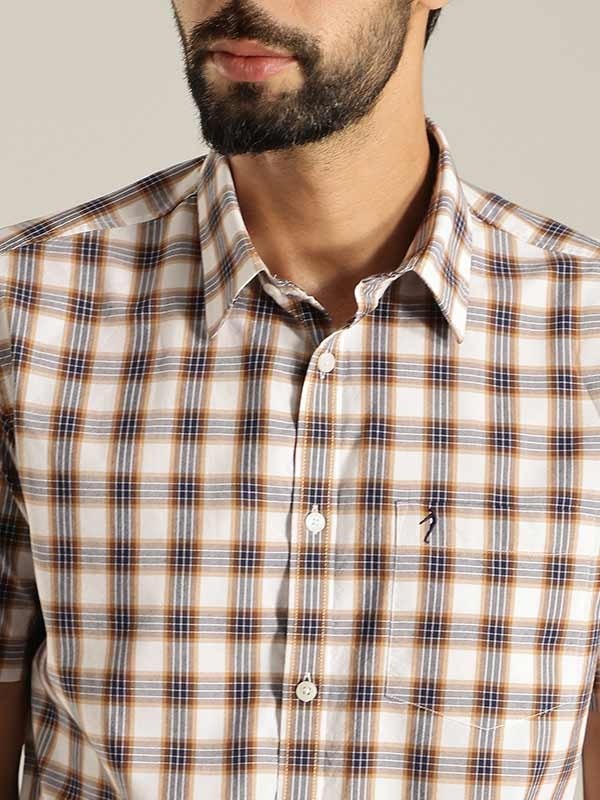 Indian Terrain Men's Slim Fit Half Sleeve Checkered White Shirt